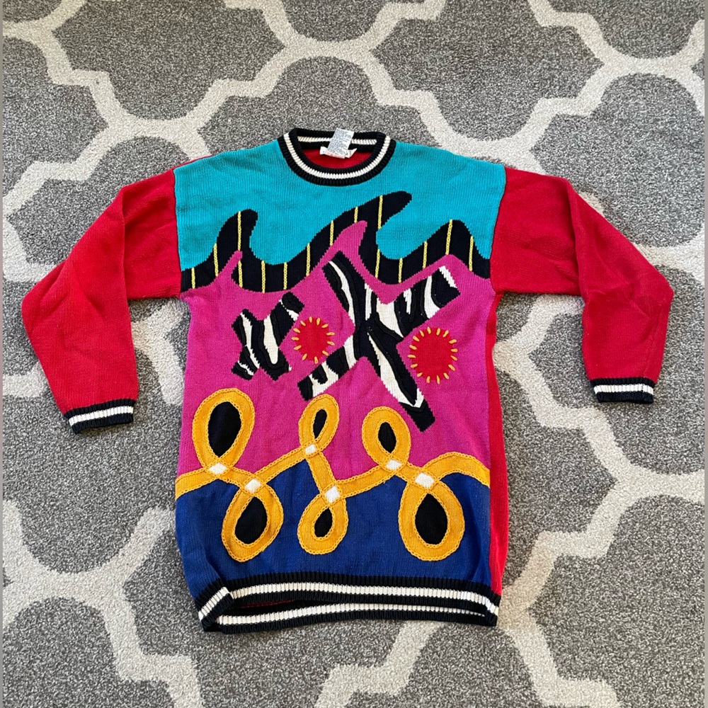 Marie Diamond vintage abstract Colorful Graphic Sweater Y2K 90’s